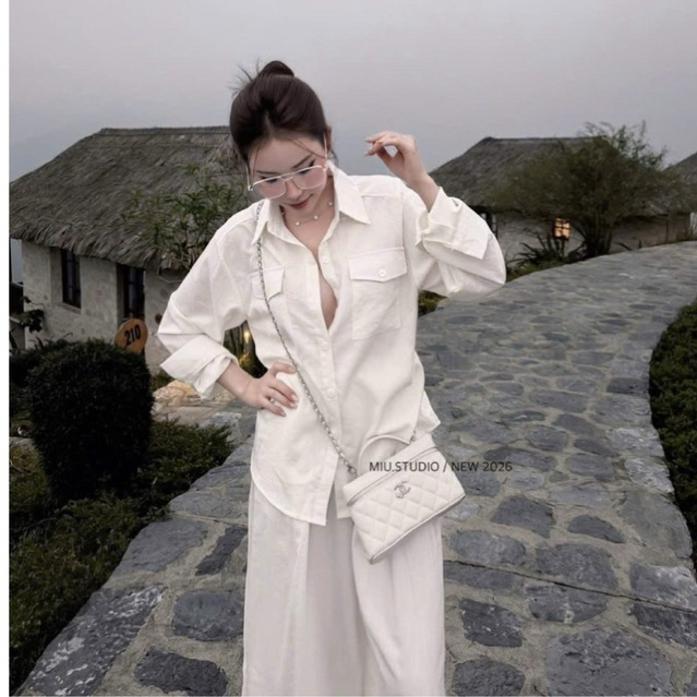 MIU.STUDIO •”Naomi Set” Set áo sơmi đũi from rộng thoải mái phối quần suông ống rộng style basic thanh lịch