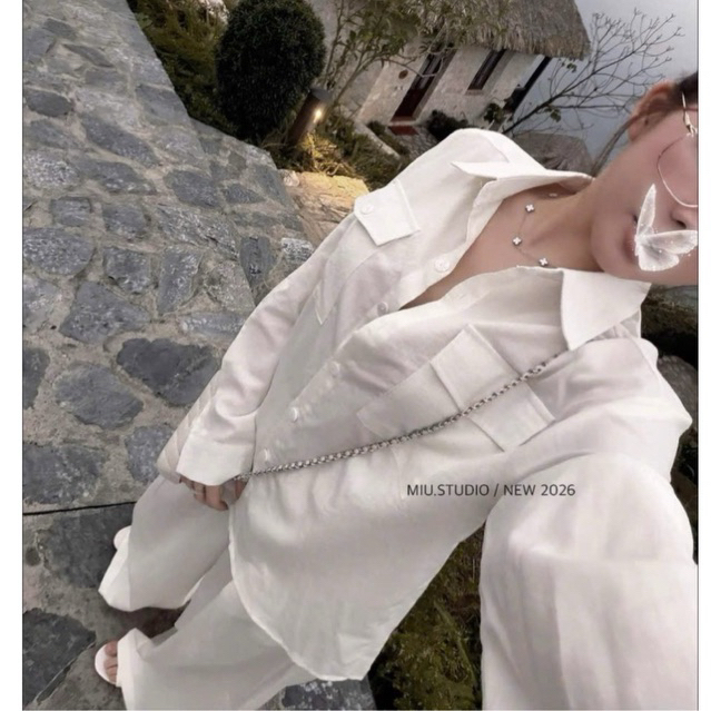 MIU.STUDIO •”Naomi Set” Set áo sơmi đũi from rộng thoải mái phối quần suông ống rộng style basic thanh lịch
