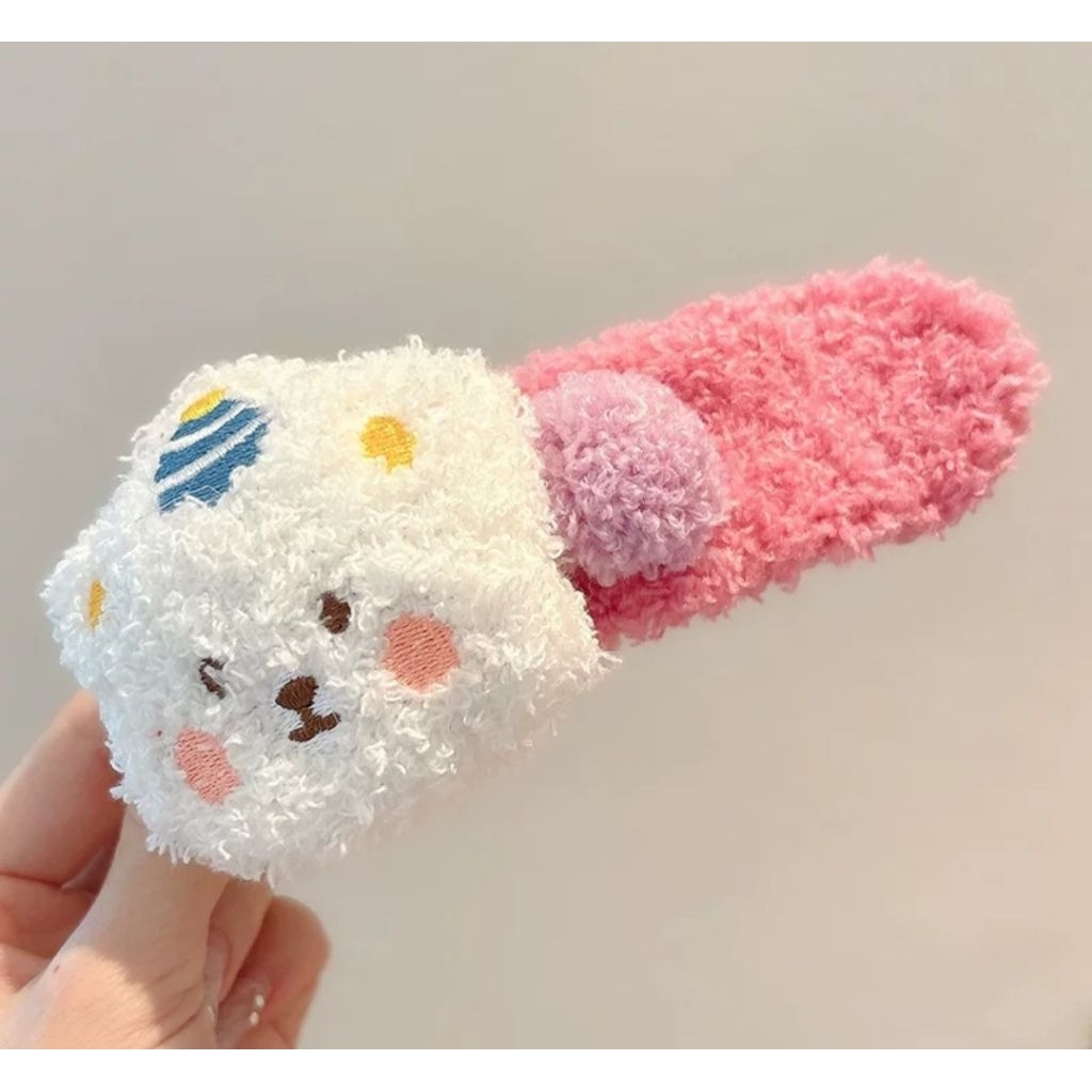 Set 4 kẹp Gấu bông to mềm mại dễ thương màu kẹo ngọt cho nữ