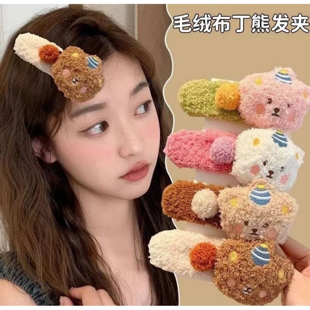 Set 4 kẹp Gấu bông to mềm mại dễ thương màu kẹo ngọt cho nữ