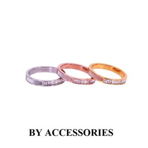 Nhẫn nữ unisex titan đính đá vuông lấp lánh và khảm xà cừ mạ vàng không gỉ Harmony ring WR2525 BY ACCESSORIES