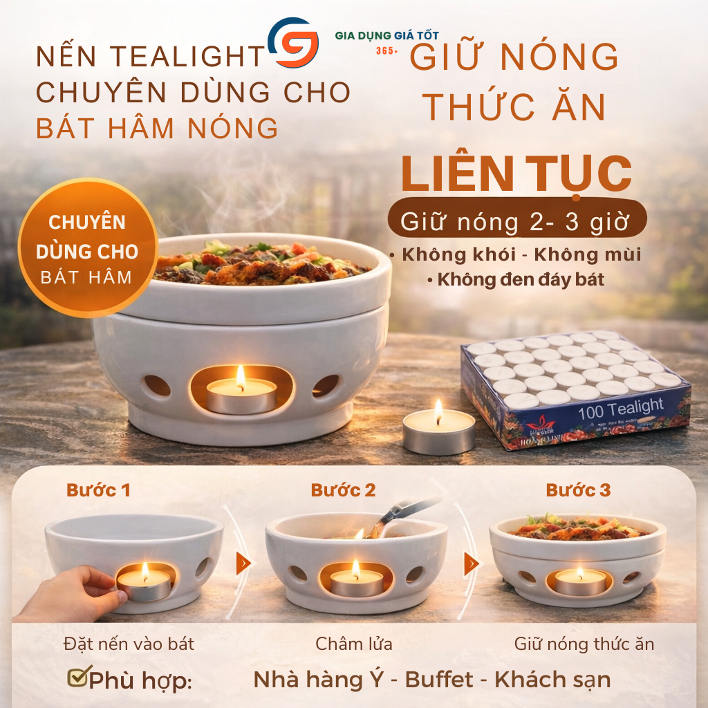 Nến tealight 100 viên cháy 2h không khói, không mùi dùng hâm nóng thức ăn, xông tinh dầu, thảo mộc