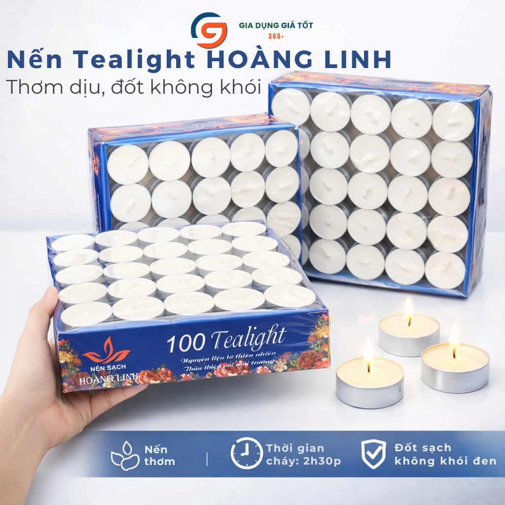 Nến tealight 100 viên cháy 2h không khói, không mùi dùng hâm nóng thức ăn, xông tinh dầu, thảo mộc