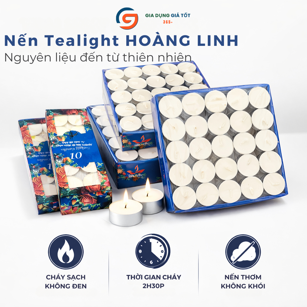 Nến tealight 100 viên cháy 2h không khói, không mùi dùng hâm nóng thức ăn, xông tinh dầu, thảo mộc