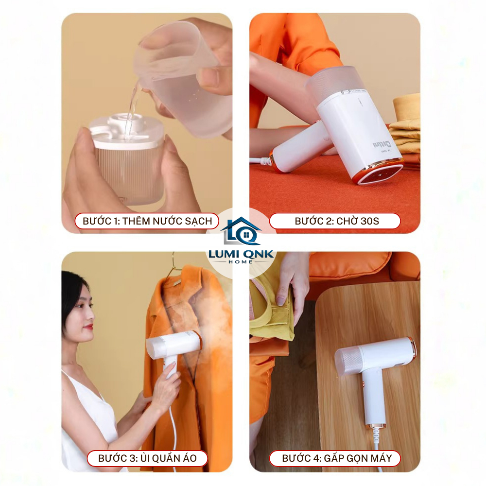 Bàn Ủi Hơi Nước Chính Hãng LUMI QNK HOME Nóng Nhanh Là Phẳng Quần Áo Tiện Lợi Tiết Kiệm Thời Gian