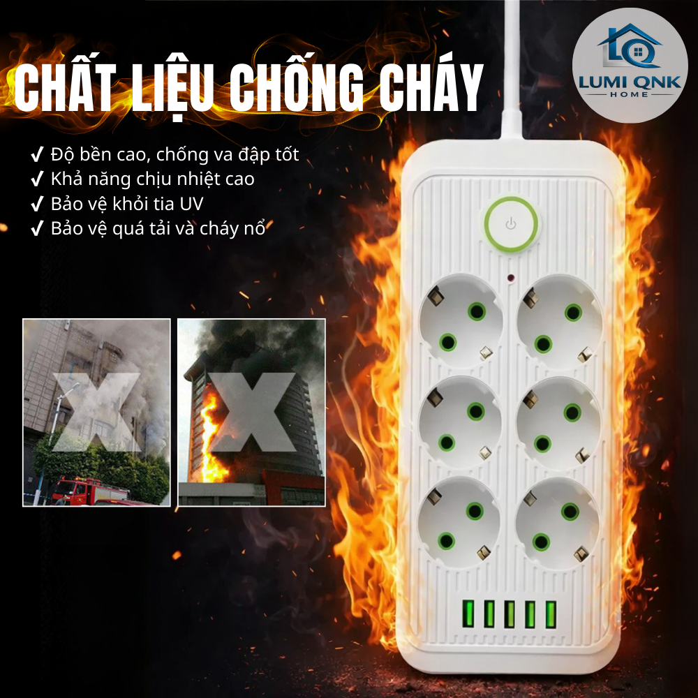 Ổ Cắm Điện Đa Năng LUMI QNK HOME Tích Hợp Cổng USB Và Type C Có Công Tắc Riêng An Toàn Chống Giật