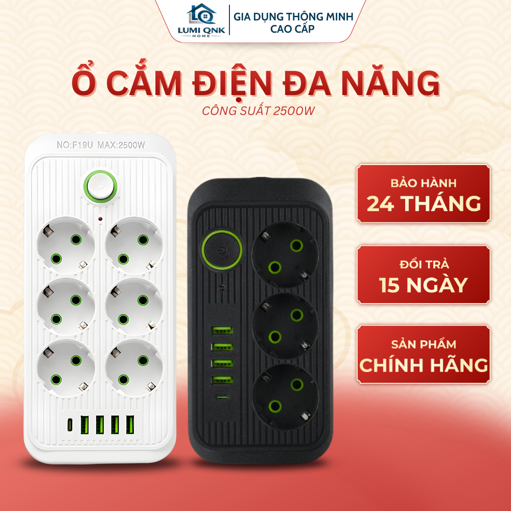 Ổ Cắm Điện Đa Năng LUMI QNK HOME Tích Hợp Cổng USB Và Type C Có Công Tắc Riêng An Toàn Chống Giật