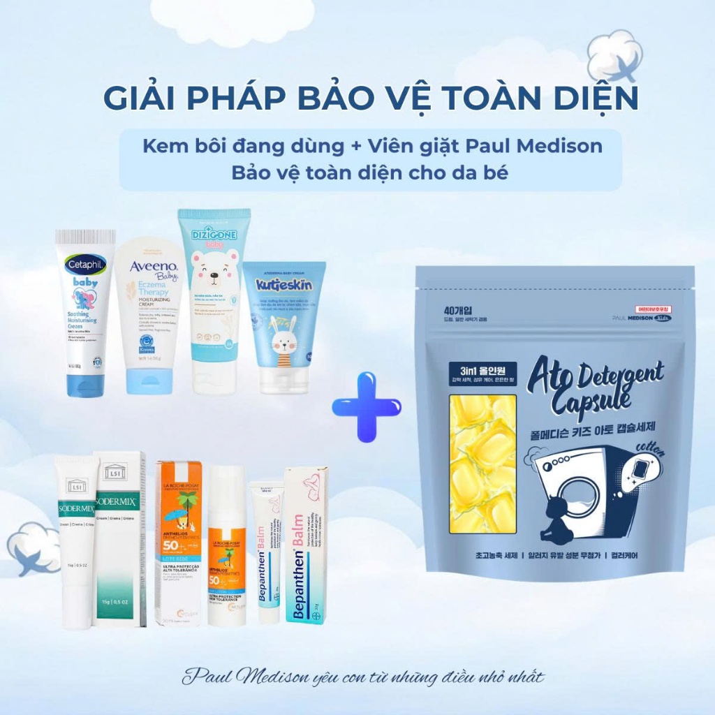 [CHUYÊN BIỆT DA NHẠY CẢM] Viên Giặt Hàn Quốc PAUL MEDISON Dịu Nhẹ Cho Bé Phù Hợp Da Chàm Sữa, Chống Dị Ứng |Túi 40 Viên