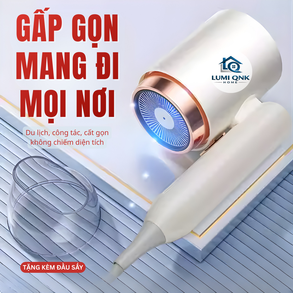 Máy Sấy Tóc Du Lịch LUMI QNK HOME Gấp Gọn Sấy Nhanh Gió Mạnh Nhẹ Tay Bảo Vệ Tóc