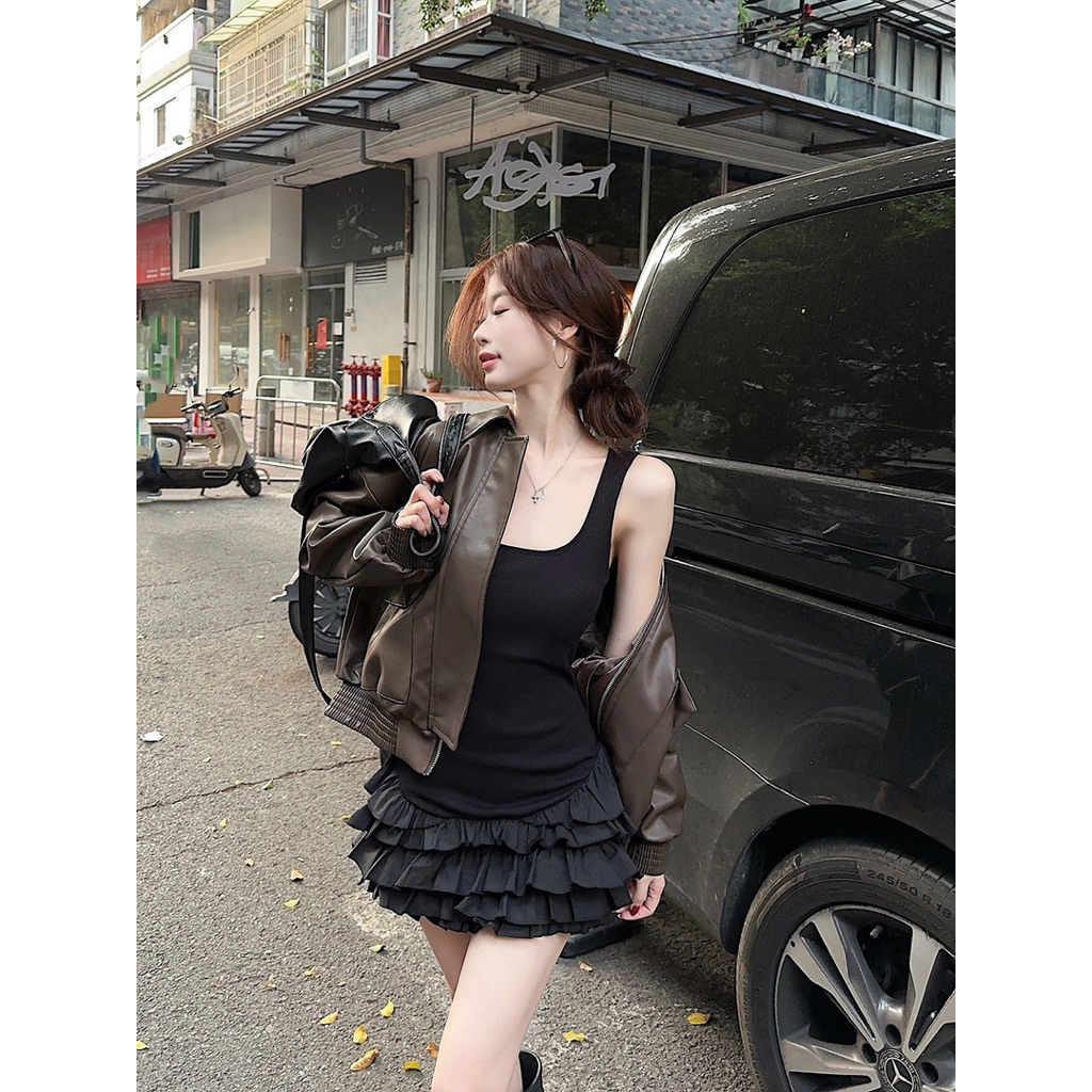 Váy hai dây nữ thu eo tôn dáng phong cách ngọt sexy, váy ngắn bèo tầng chic mặc mùa hè