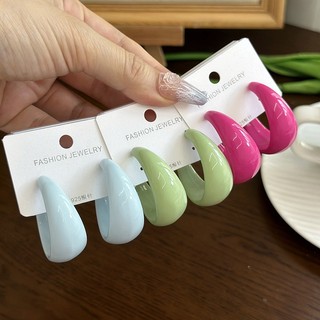 Bông tai kỳ nghỉ acrylic hình chữ C lớn thiết kế Âu Mỹ nhiều màu bóng hoặc lì, bông tai đi biển