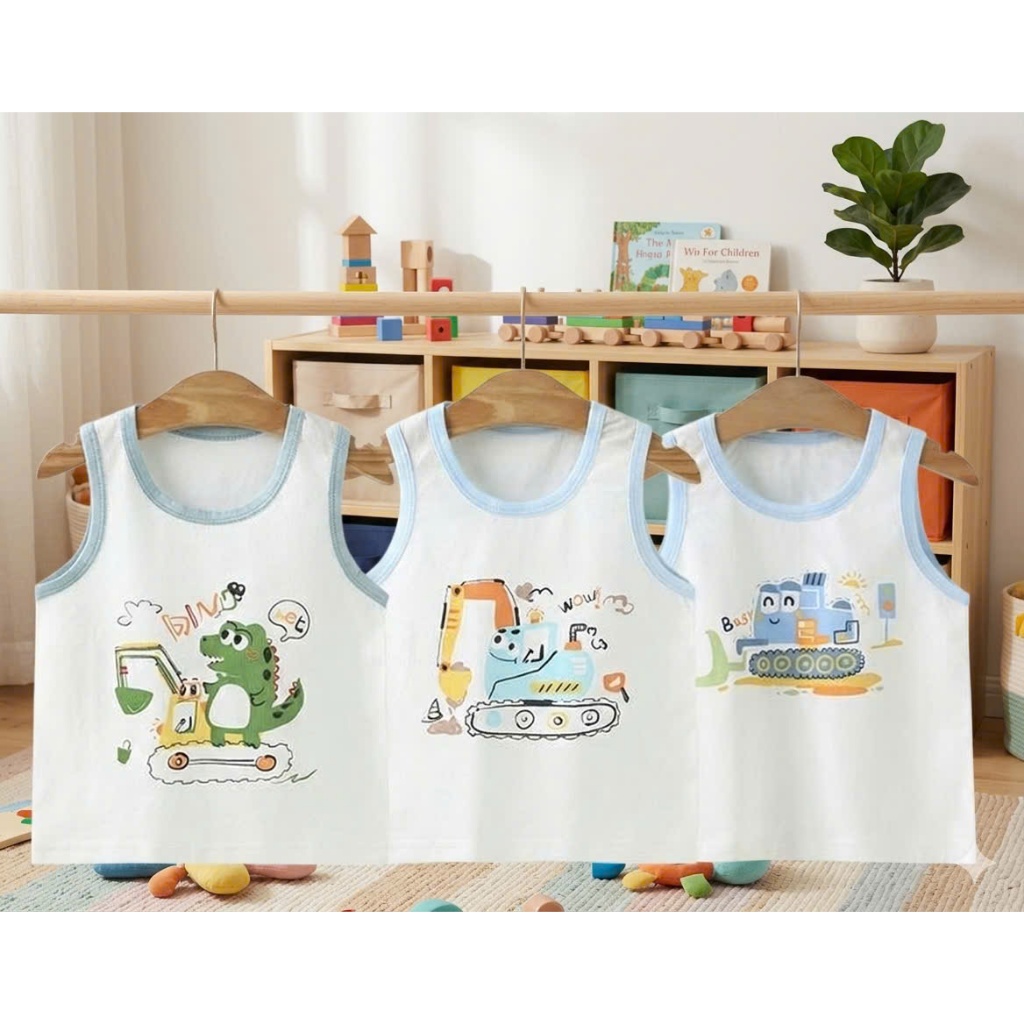 Áo Ba Lỗ Trẻ Em Cotton Mềm Mát, Áo Sát Nách Bé Trai Dễ Thương Cho Bé 8-18kg