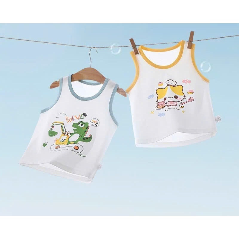 Áo Ba Lỗ Trẻ Em Cotton Mềm Mát, Áo Sát Nách Bé Trai Dễ Thương Cho Bé 8-18kg