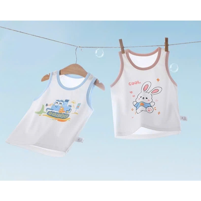 Áo Ba Lỗ Trẻ Em Cotton Mềm Mát, Áo Sát Nách Bé Trai Dễ Thương Cho Bé 8-18kg