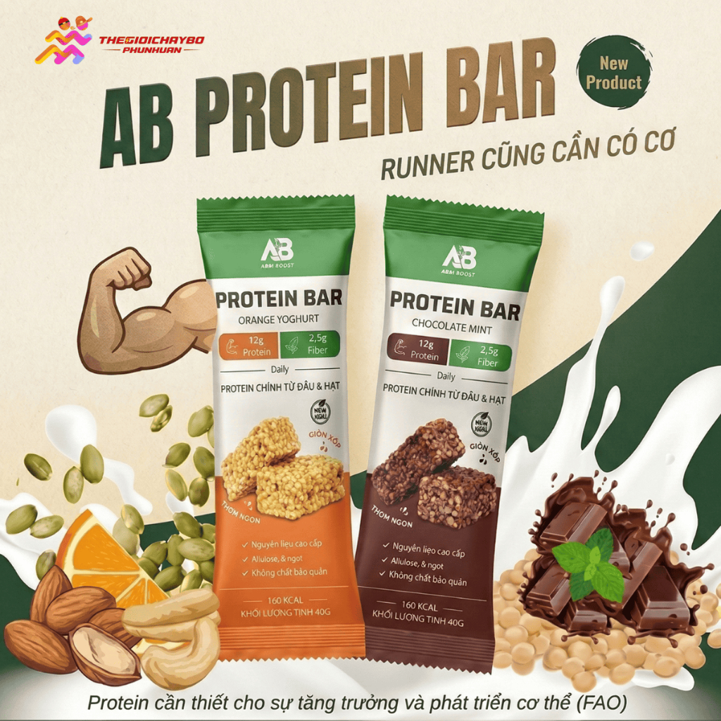 Thanh Protein Bar AB Nutrition (40g) - Bổ Sung 12g Đạm Đa Nguồn, Snack Ăn Kiêng Eat Clean Giòn Xốp