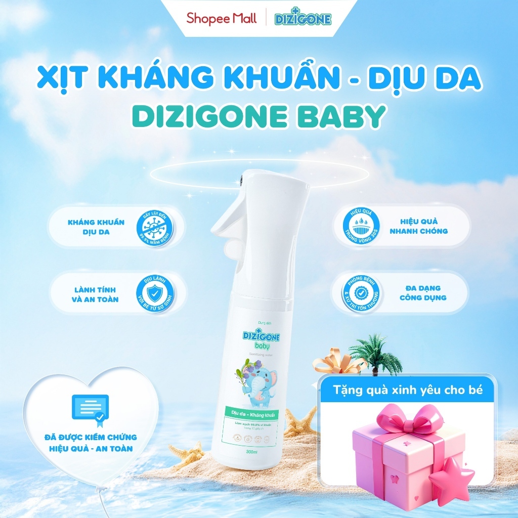 DIZIGONE Baby 300ml Xịt kháng khuẩn: Xịt tay chân, đồ gặm nướu, đồ chơi, đồ dùng của bé, phòng bệnh