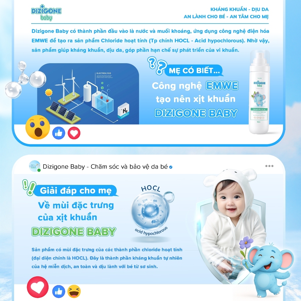 Xịt kháng khuẩn DIZIGONE Baby 100ml: Xịt tay chân, đồ gặm nướu, đồ chơi, đồ dùng, phòng bệnh cho bé