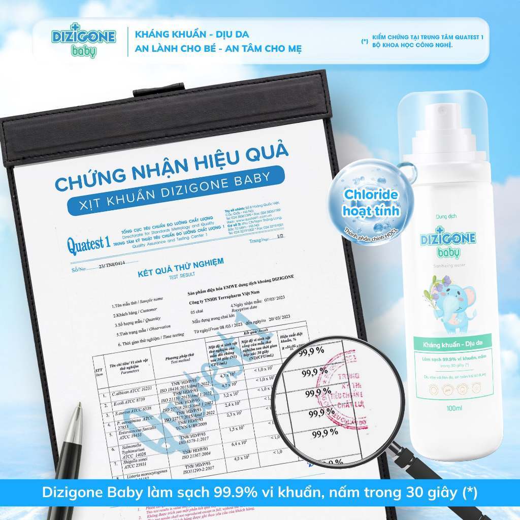 Xịt kháng khuẩn DIZIGONE Baby 100ml: Xịt tay chân, đồ gặm nướu, đồ chơi, đồ dùng, phòng bệnh cho bé