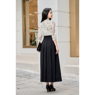 Chân Váy Công Sở Dáng Dài LAMER FASHION Xếp Ly Màu Đen Vải Mềm 2 Lớp L62M26Q002