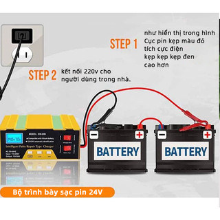 AIMVUKES Bộ sạc bình ắc quy tự ngắt 12v 24v, sạc bình ắc quy xe máy ô tô từ 4ah - 200ah