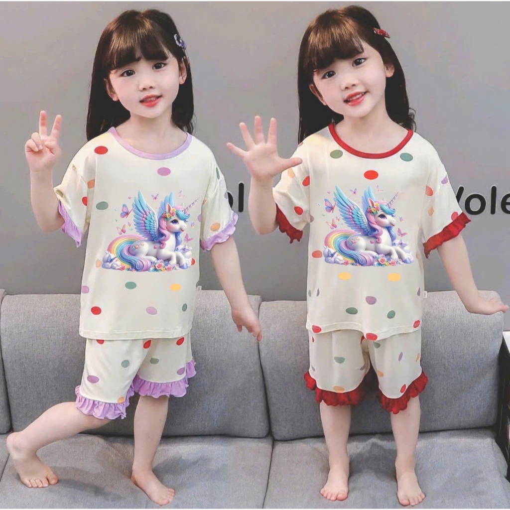( COMBO 1-2 ) SÉT BỘ CHẤM BI NGỰA sz 14- 42 kg quần áo bé gái mùa hè