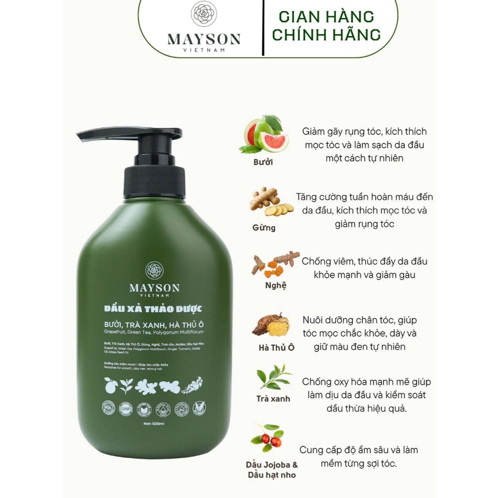 Dầu Xả Phục Hồi Tóc MaySon, Dầu Xả Tóc Giảm Gãy Rụng Dưỡng Tóc Mềm Mượt Chuyên Sâu Thảo Mộc Dịu Nhẹ