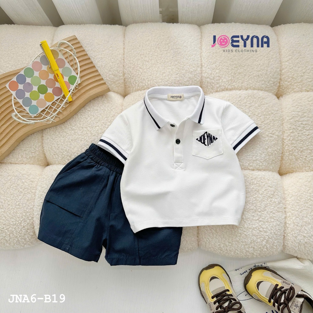 Set cộc polo Joeyna B10 phối cổ thêu chữ trắng cho bé 8-24kg