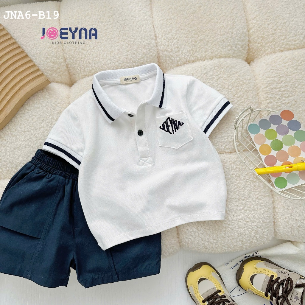 Set cộc polo Joeyna B10 phối cổ thêu chữ trắng cho bé 8-24kg