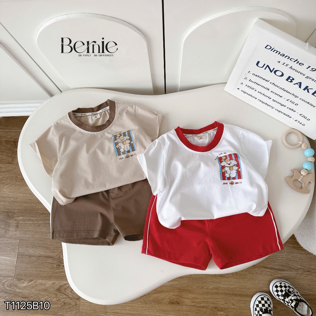 Bộ cotton co dãn 4 chiều mềm mịn cho bé trai, bộ thun cổ tròn thể thao in hình puppy