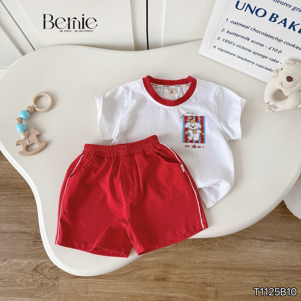 Bộ cotton co dãn 4 chiều mềm mịn cho bé trai, bộ thun cổ tròn thể thao in hình puppy