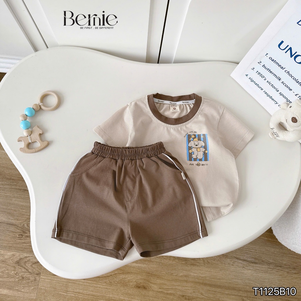 Bộ cotton co dãn 4 chiều mềm mịn cho bé trai, bộ thun cổ tròn thể thao in hình puppy
