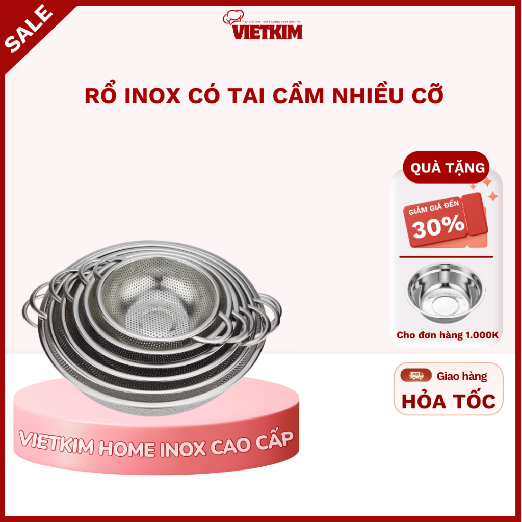 Rổ inox có tai cầm rửa rau củ vo gạo tiện lợi nhiều kích thước | Shopee ...