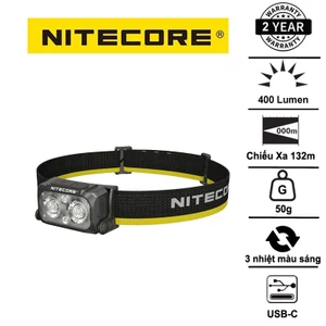 NITECORE NU25 MCT – Đèn đội đầu siêu nhẹ chỉ 50g, sáng 400 lumen, 3 nhiệt màu sáng