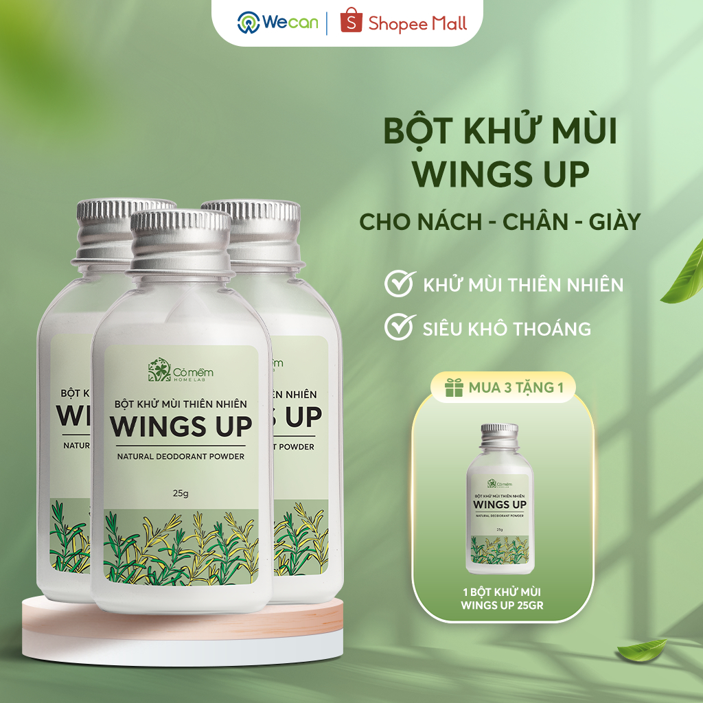 [Mua 3 tặng 1] Combo 3 Bột Khử Mùi Toàn Thân, Xịt Khử Mùi Wings Up Cỏ ...