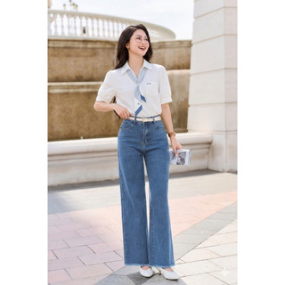 Áo Kiểu Nữ Sơ Mi LAMER FASHION Công Sở Ngắn Tay Dáng Suông Phối Khăn Liền H61H24H002