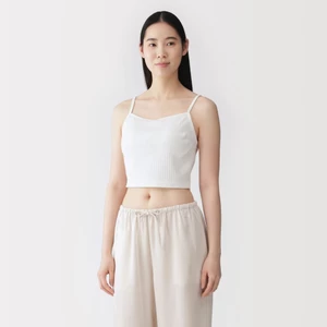 [26SS] MUJI Áo Bra Camisole Cotton Co Giãn Gân Gợn Sóng Dáng Ngắn
