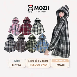 Áo Khoác Nỉ Dạ Dày Dặn Kẻ Caro MOZII Có Nón Rộng Phong Cách Hàn Quốc Form Rộng Dáng Đẹp,Chống Nắng TốT