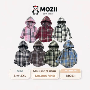 Áo Khoác Nỉ Dạ MOZII Có Nón Cho Bé Phong Cách Hàn,Kẻ Caro Cá Tính.Vải Dạ Dày Chống Nắng Tốt
