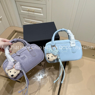 Túi Trống Chio BST Mới Da Lộn Kèm Charm Gấu Nơ Kẻ HS375
