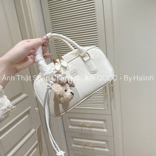 Túi Trống Chio BST Mới Da Lộn Kèm Charm Gấu Nơ Kẻ HS375