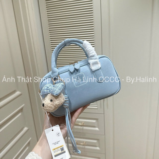 Túi Trống Chio BST Mới Da Lộn Kèm Charm Gấu Nơ Kẻ HS375