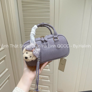 Túi Trống Chio BST Mới Da Lộn Kèm Charm Gấu Nơ Kẻ HS375