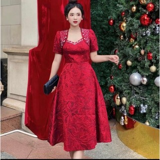 Đầm xòe gấm Tafta đính đá thanh lịch sanng trọng màu đen, màu xanh lá, màu hồng, màu trắng.X036