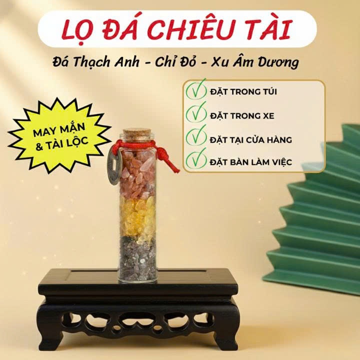 Hũ đá phong thủy, đá năng lượng phong thủy chiêu tài hút lộc kèm xu Âm Dương, xu Ngũ Đế.