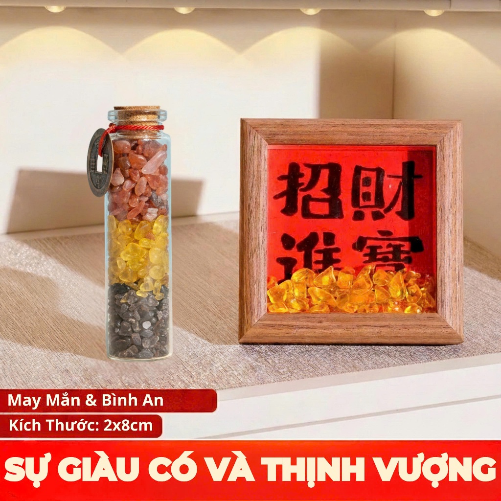 Hũ đá phong thủy, đá năng lượng phong thủy chiêu tài hút lộc kèm xu Âm Dương, xu Ngũ Đế.