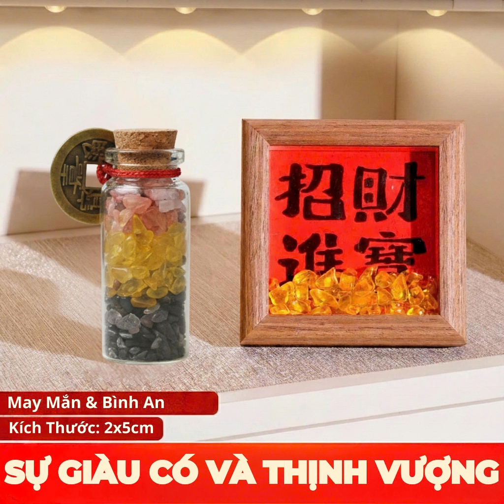 Hũ đá phong thủy, đá năng lượng phong thủy chiêu tài hút lộc kèm xu Âm Dương, xu Ngũ Đế.