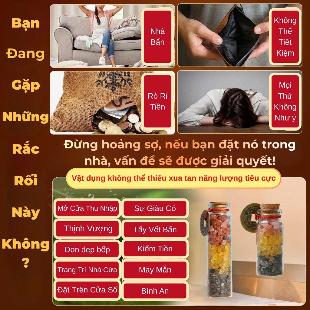 Hũ đá phong thủy, đá năng lượng phong thủy chiêu tài hút lộc kèm xu Âm Dương, xu Ngũ Đế.