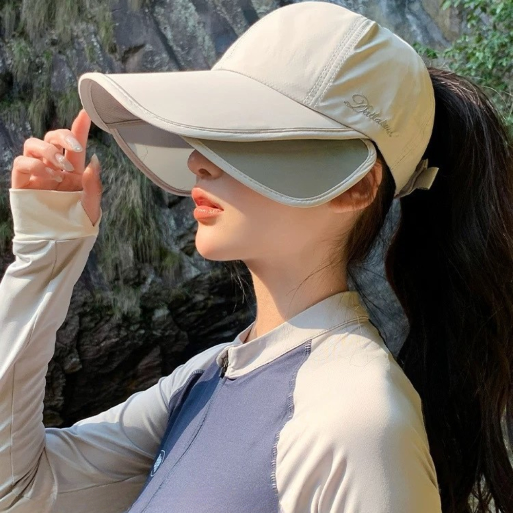 Mũ Chống Nắng Nữ Vành Trượt Mở Rộng Thể Thao Cotton , Nón Lưỡi Trai Nửa Đầu Chống Tia UV Đi Biển