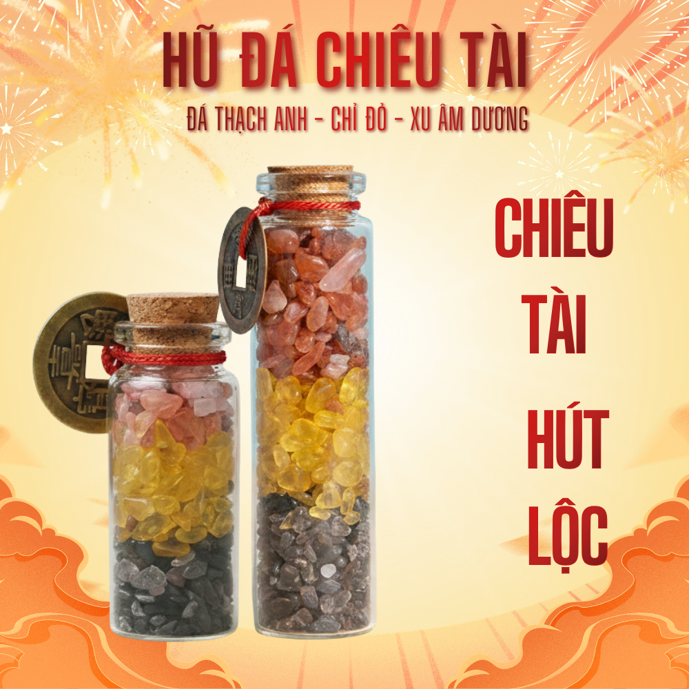 Đá năng lượng, đá phong thủy kèm xu Ngũ Đế, xu Âm Dương may mắn, thanh lọc mang lại năng lượng tốt.