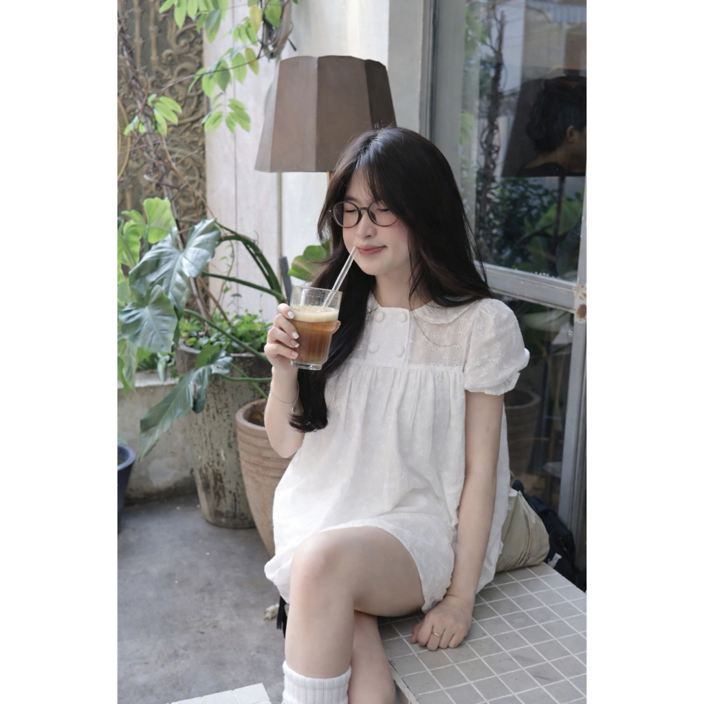Set baybydoll tay phồng thô ren thêu hoa kèm quần bí bo chun LALA S16